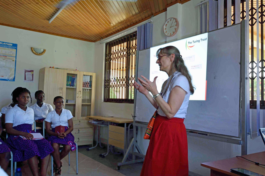 Nicola Turing talks to students at the African Sciences Academy, Ghana